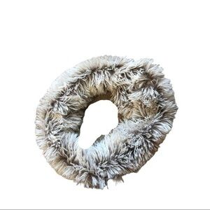 2 infinity scarves 1 pink, 1 white gray and fluffy